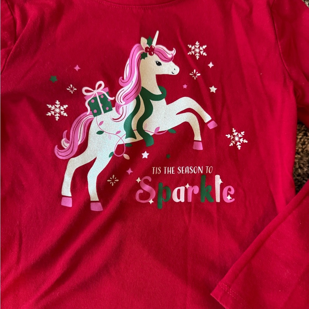 Holiday Time Girls Christmas Unicorn Graphic Tee with Long Sleeves Size XS 4/5 - Picture 4 of 6